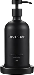 Glass Soap Dispenser Set by Janxin,Bathroom Soap Dispenser Set with Ceramic Tray,Luxury Bathroom Accessories,Modern Kitchen Decor (Black(Dish Soap))