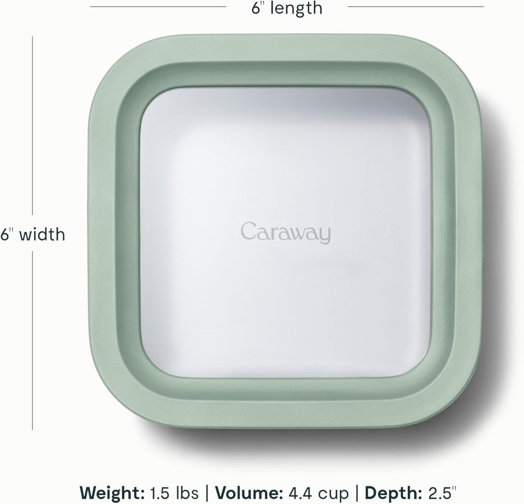 Caraway 6pc Glass Food Storage Set – 4.4 Cup Food Containers (6) - Ceramic Coated - Non Toxic, Non Stick with Lids - Microwave Safe - Mist