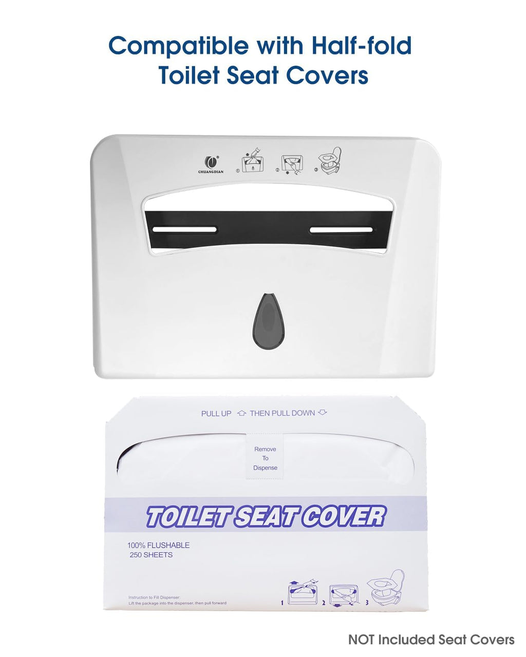 Toilet Seat Cover Dispenser (2-Pcs) Wall Mounted Compatible with Half-fold Disposable Toilet Seat Paper Liners, for Restroom/Bathroom, CHUANGDIAN, White x 2 Pcs