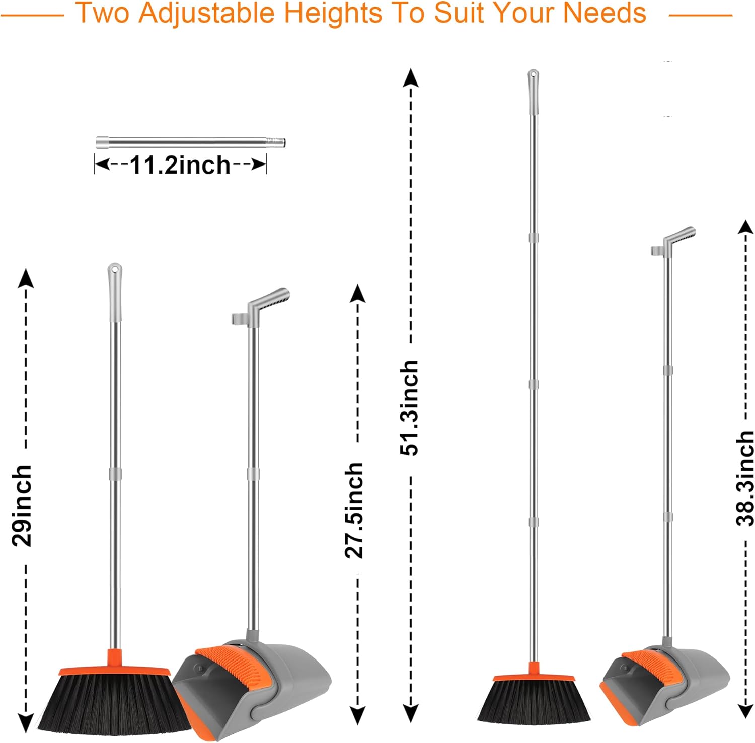 Broom and Dustpan Set for Home, Broom with Dustpan Combo Set, 51" Long Handle Dust Pan Set for Household