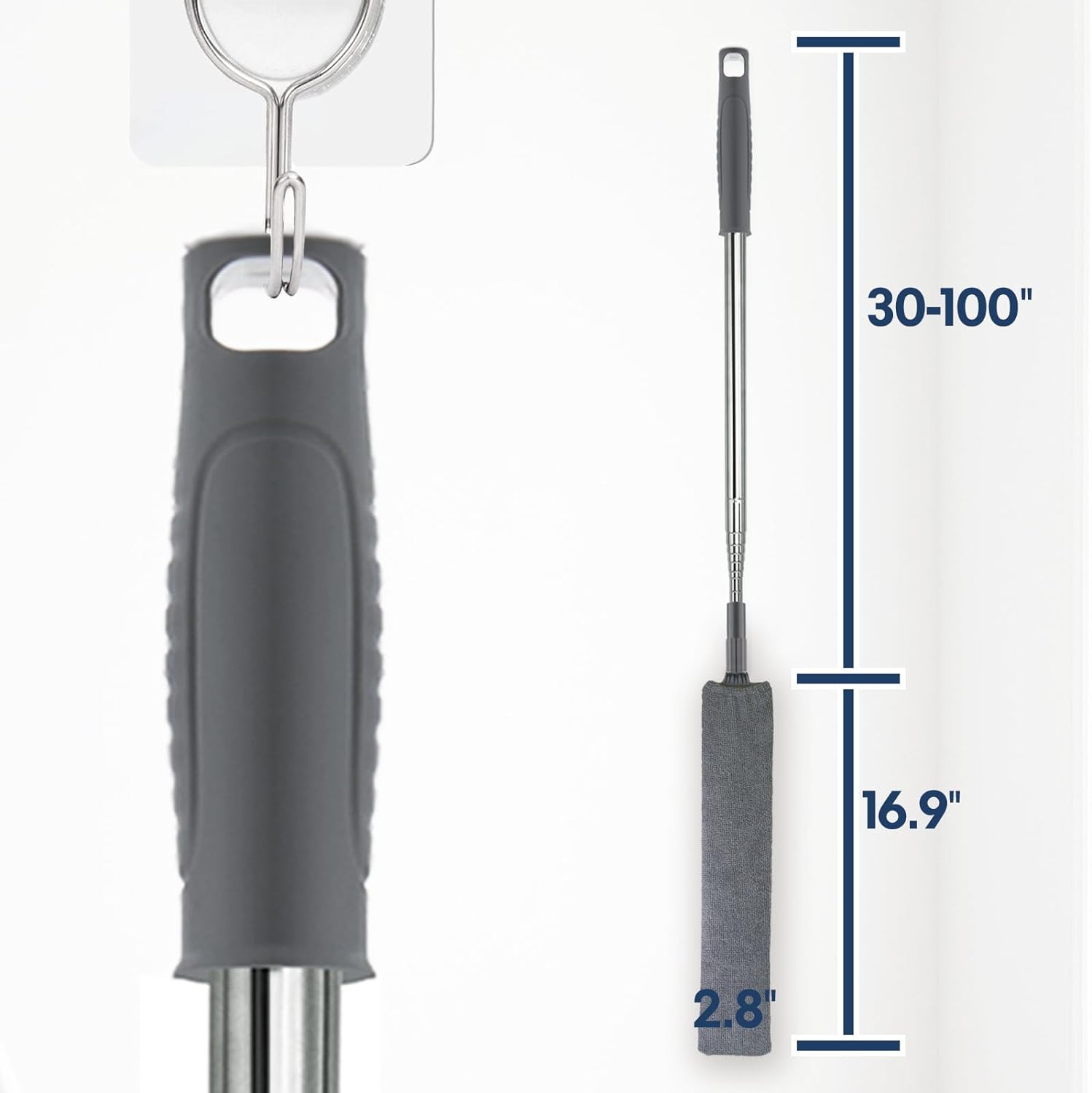 Retractable Gap Dust Cleaner with Extension Pole, Cleaning Tools with 3 Microfiber Dusting Cloths, Extendable Long Handle Duster for Cleaning Under Refrigerator Furniture Appliance
