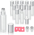 12 Pack Essential Oil Roller Bottles,10ml 0.34oz Empty Frosted Glass Roller Bottles with Stainless Steel Roller Balls and Caps Refillable Container for Perfume Roll on Bottles (12 Pack Silver Caps)