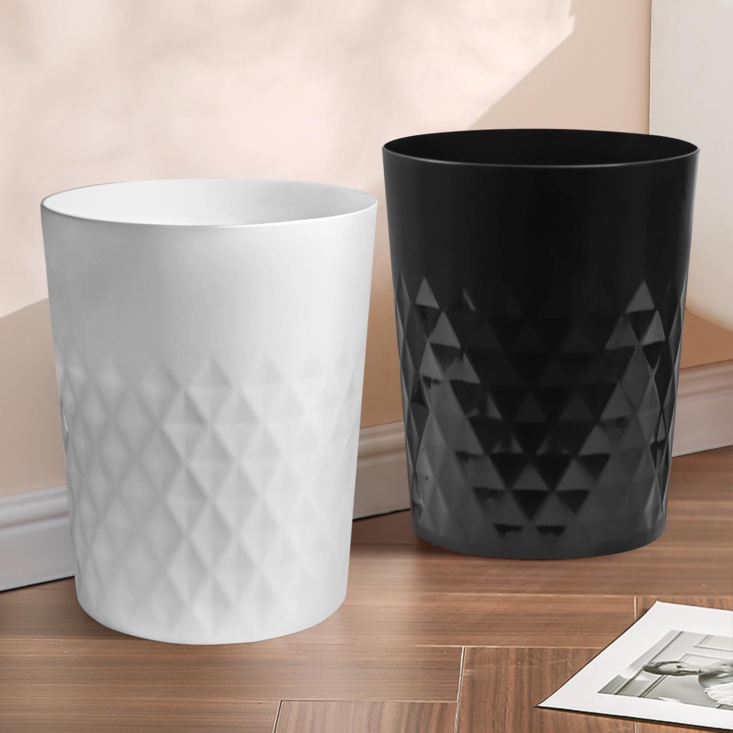 YGJT Small Trash Can, 3 Pack 1.8 Gallons Bathroom Trash Can, Slim Waste Basket, Round Garbage Can, Plastic Trash Bin for Kitchen, Dorm, Bedroom, Office, Living Room, Study, Compact Spaces