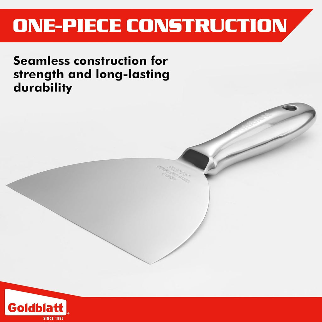Goldblatt 6" Putty Knife, One-Piece Paint Scraper Tool, All Stainless Steel Joint Knife with Flexible Blade, Seamless Design, Metal Ergonomic Handle - for Drywall Repairing, Finishing and Scraping