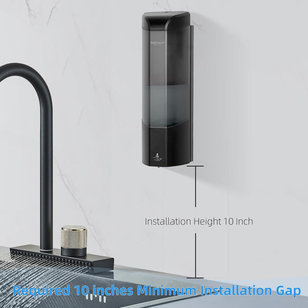 Automatic Soap Dispenser, Wall Mounted Liquid Soap Dispenser 24.6oz/700ml with Infrared Sensor, Touchless Battery Operated Hand Soap Dispenser with 3 Adjustable Soap Levels for Bathroom (Black)