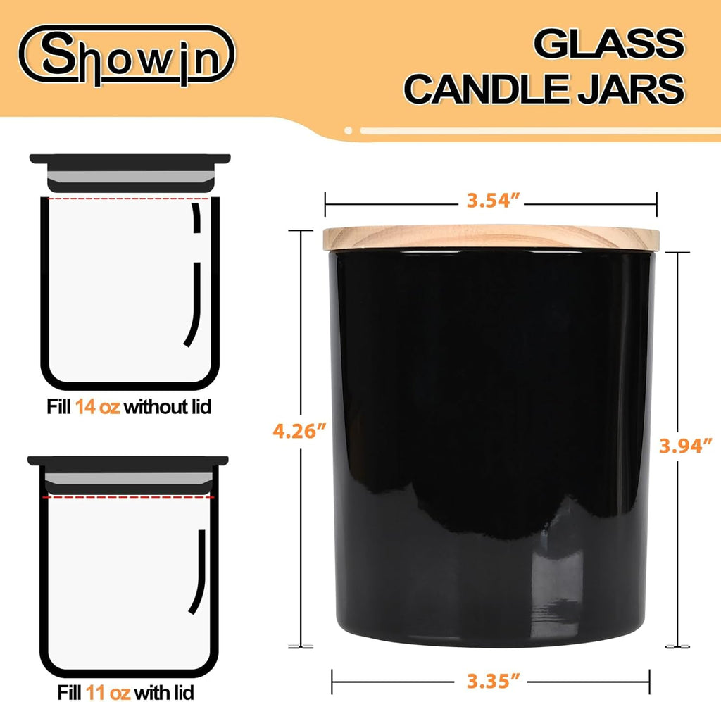 Thick Candle Jars for Making Candles 12 Pcs, 14 OZ Empty Jars with Wood Lids for Candle Making, Sample Container, Light Black