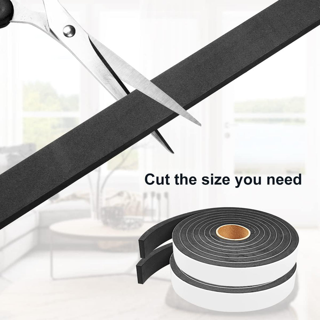 2 Rolls Weather Stripping Door Seal, 1''W x 3/8'' T Foam Tape Single Sided, Adhesive Closed Cell Weather Strip (Total 16 Feet Long)…