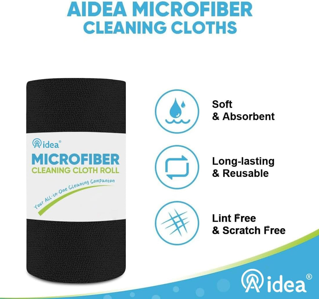 AIDEA Microfiber Cleaning Cloth 330 Sheets 6 Roll, Black Microfiber Towels for Cars, Shop Rags Washable, Cleaning Rags Reusable Paper Towels for Automotive, Mechanic, Workshops, House, 11×9"
