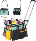 Large Rolling Cleaning Caddy Bag with Detachable Trolley, Waterproof Cleaning Caddy on Wheels for Housekeepers, Cleaning Cart Supplies Organizer for Home,Car,Office,Picnic (Blue-Green) (Patent)