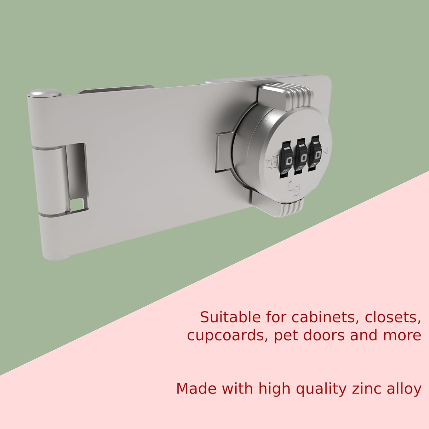 Keyless Combination Lock – 3-Digit Combination Lock for Cabinet Doors – Twist Knob Hasp Latch Lock with Password Code – Zinc Alloy Cabinet Door Latch for Kitchen Drawers, Cabinets, Cupboard (Silver)