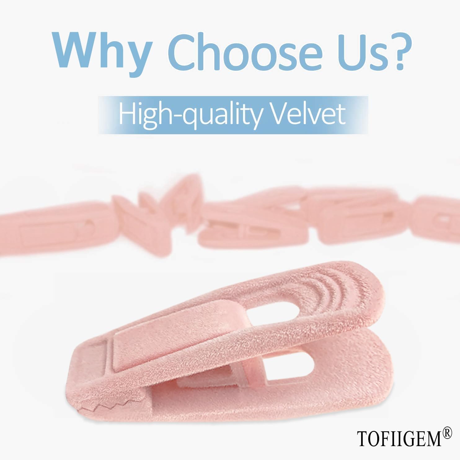 Light Pink Velvet Hangers Clips 20 PCS, Non-Slip Velvet Clip for Pant Skirt Velvet Hangers, Strong Flocking Hangers Clips
