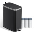 Stainless Steel Bathroom Trash Can with Lid Soft Close,1.6 Gallon Slim Garbage can,Small Metal Step Wastebasket for Office, Bedroom, Toilet, Black