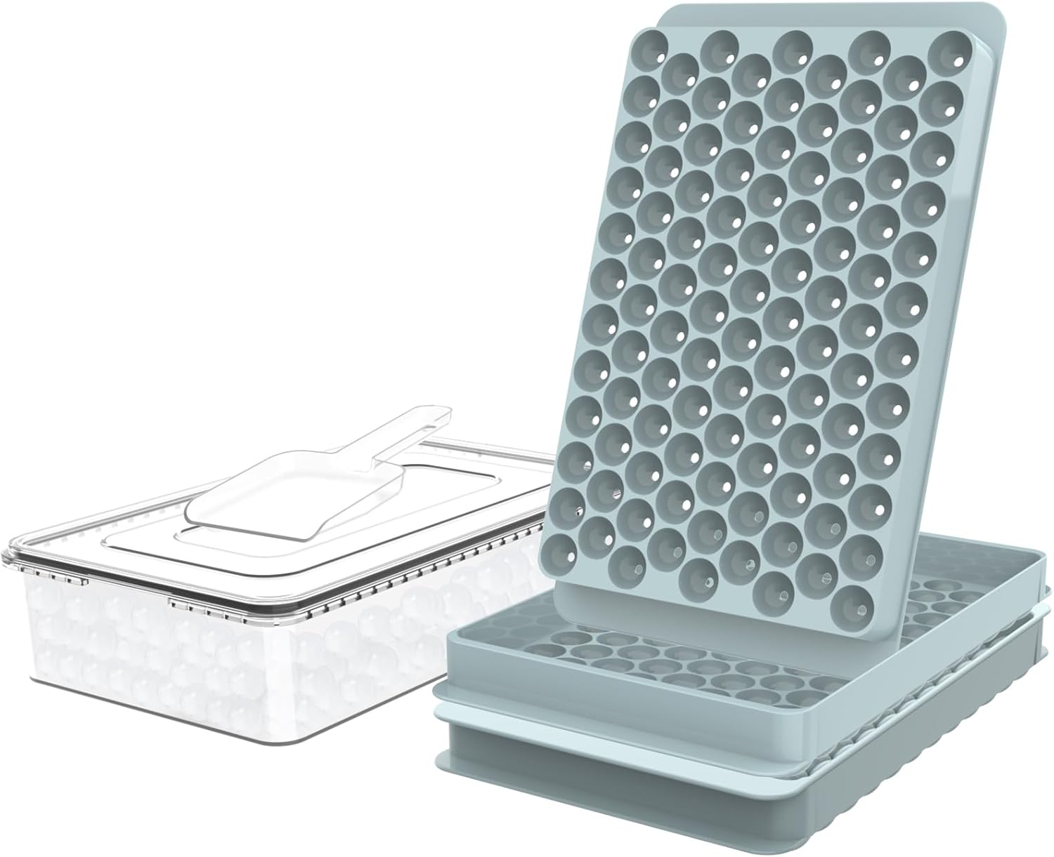 WIBIMEN Mini Ice Cube Trays, Small Tiny Round Pebble Crushed Nugget Ice Trays for Freezer with Lid - Chilling Drinks Coffee Juice(2 Pack/0.55In - Blue)
