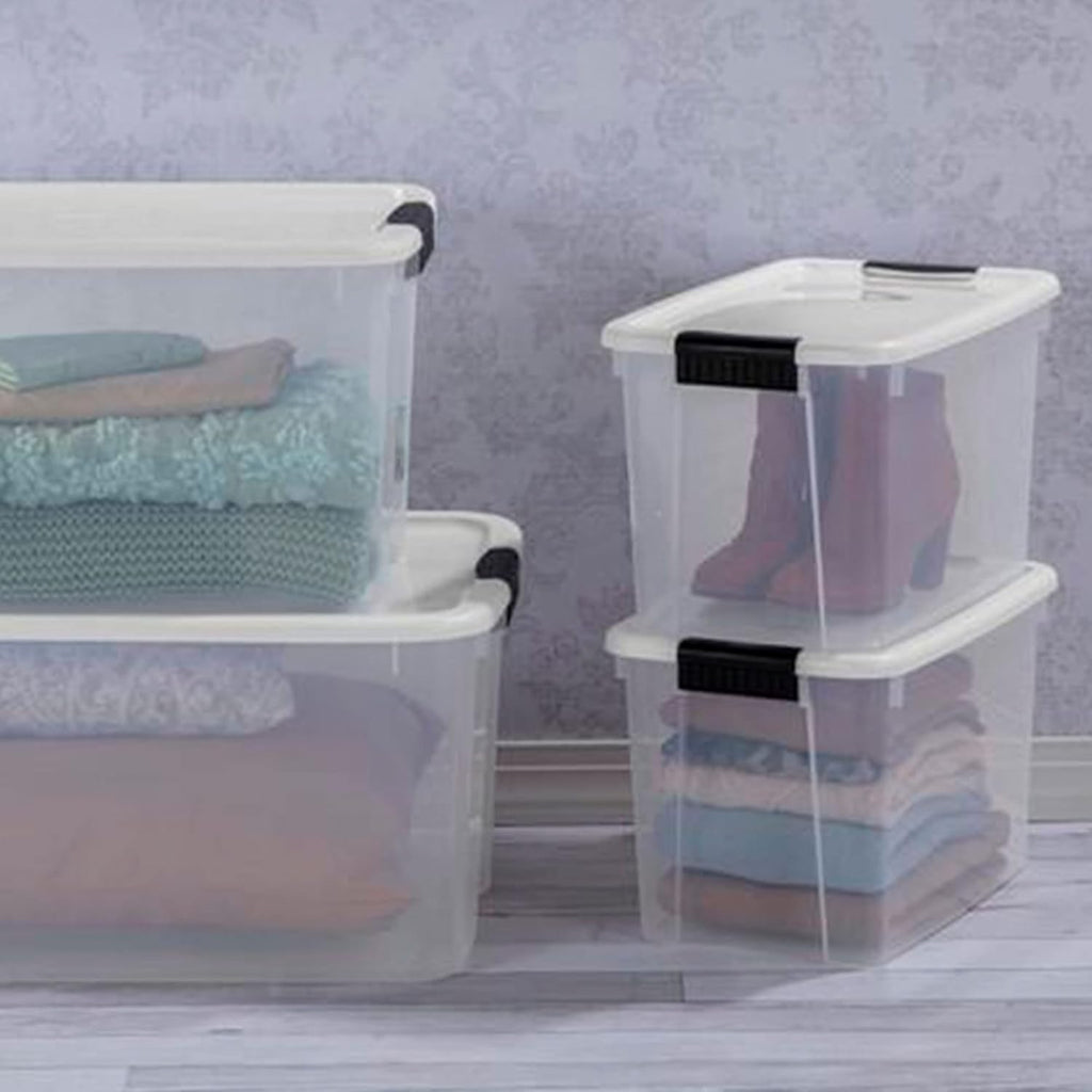 Sterilite 24-Pack Ultra Latching Box, Storage Bins with Lids, Clear Plastic, 30 Quart - Heavy-Duty Organizing Containers for Closet, Bathroom, and Office