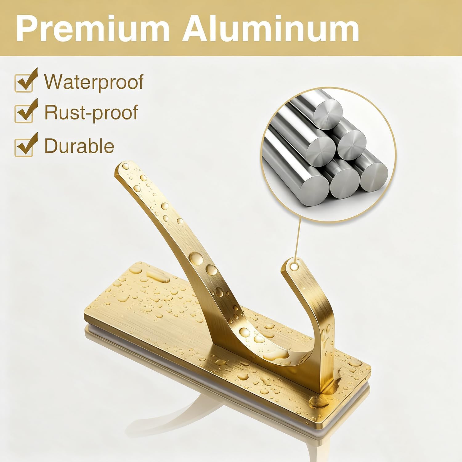 pickpiff Self Adhesive Coat Hooks for Hanging, Heavy Duty Stainless Double Wall Hook for Towel, Backpack, Hat, Sturdy Metal Hanger for Bathroom, Bedroom, Door, Wall Mounted, 4-Pack, Brushed Gold