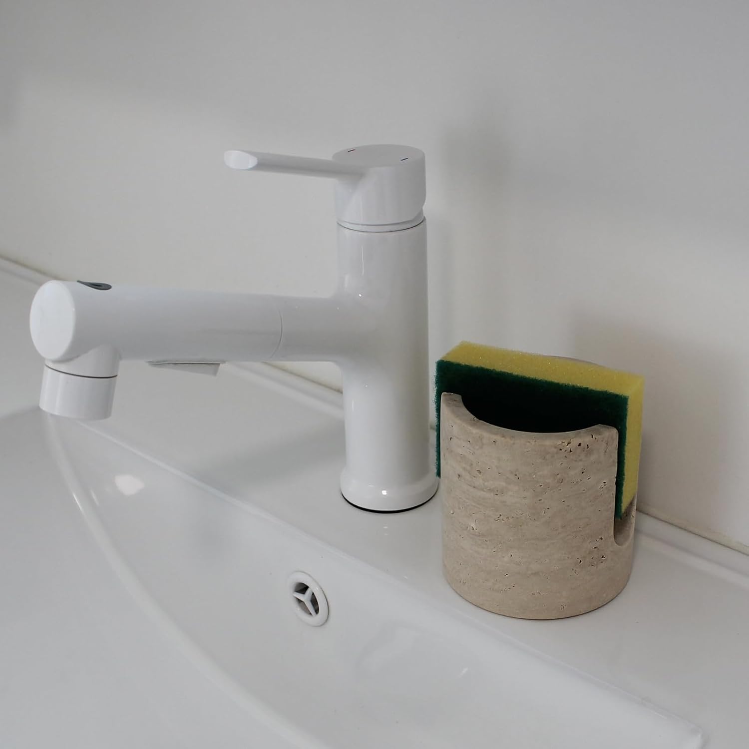 Natural Travertine Sponge Holder for Kitchen Sink, Drying Rack, Compact Sink Caddy Organizer (Beige Travertine)