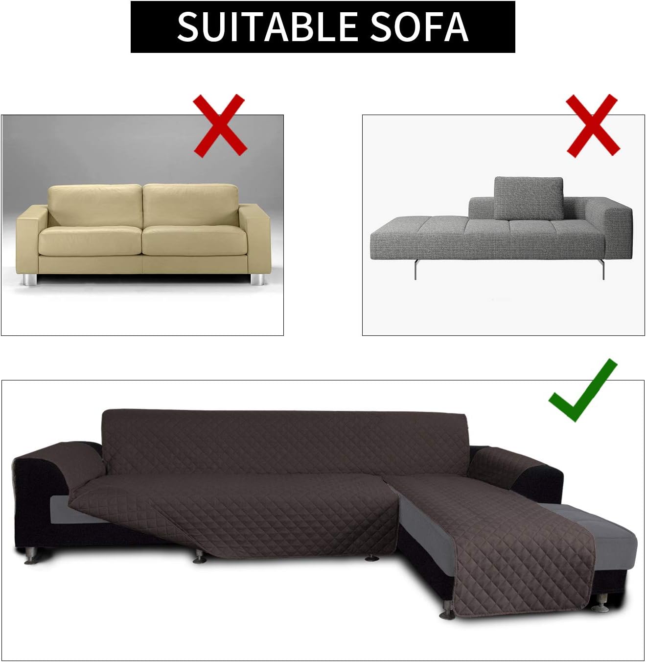 Easy-Going Sofa Slipcover L Shape Sofa Cover Sectional Couch Cover Furniture Protector Mat for Pets Dog Cat (Small,Chocolate/Chocolate)