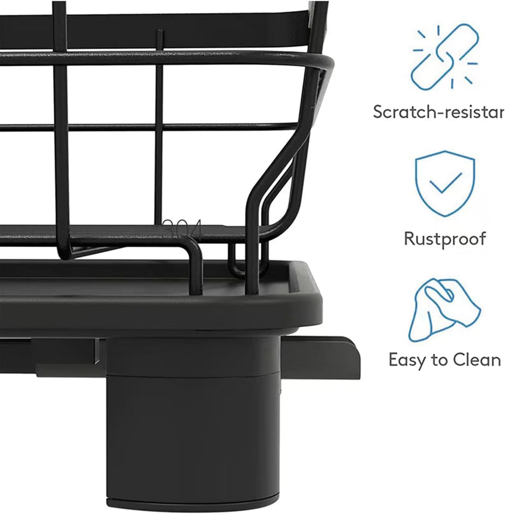 Dish Drying Rack, Large 2 Tier Stainless Steel Dish Rack for Kitchen Counter with a Drainboard, Cutlery, Cup Holder, Kitchen Organizers and Storage Rack, 17" L x 13" W, Black