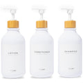 MaisoNovo Refillable Shampoo and Conditioner Bottles | 16.9 fl oz Set of 3 White Plastic Bottles White Bamboo Pumps