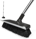 ITTAR Scrub Brush with Long Handle, 10" Wide Stiff Bristles Deck Brush, Heavy-Duty Floor Cleaning Brush, 2-in-1 Scrubber Squeegee Broom for Cleaning Patio, Pool, Kitchen, Garage, Bathroom Floor-Black