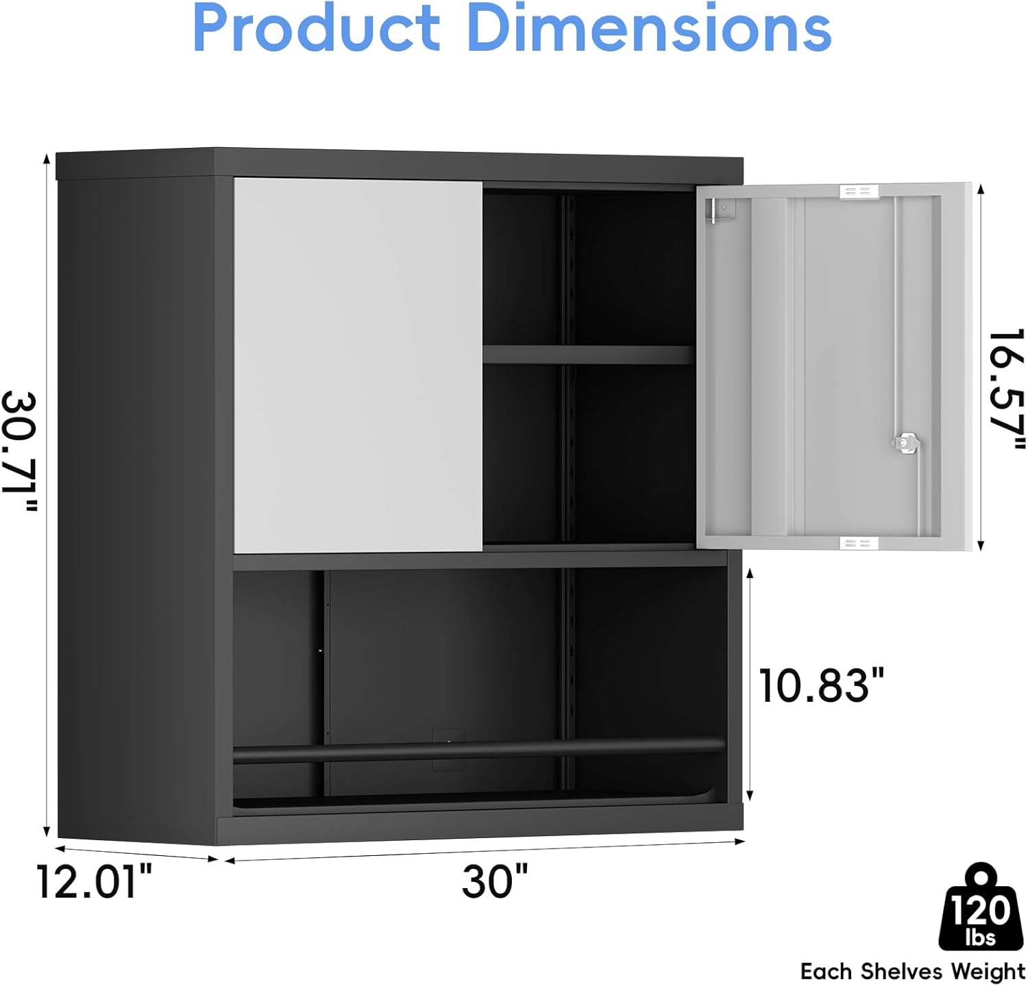 Metal Garage Cabinets, Lockable Storage Cabinet, Metal Cabinet with Open Storage, Upper Tool Cabinet for Basement, Wall Mounted Cabinets for Shop