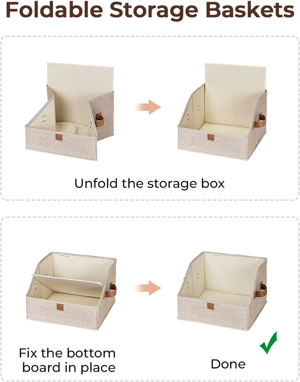 StorageWorks Closet Storage Bins, Trapezoid Organizer Box for Shelves, Fabric Clothes Bin, Foldable Organizing Baskets with Handles, Small, Brown and Beige, 3-Pack