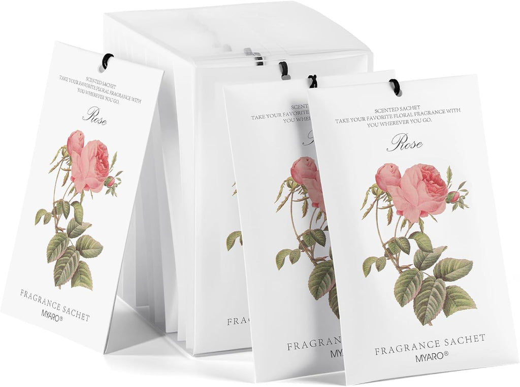 MYARO 12 Pcs Rose Sachets Deodorizer Room Air Freshener Long Lasting Home Odor Eliminating for Drawer Closet Storage