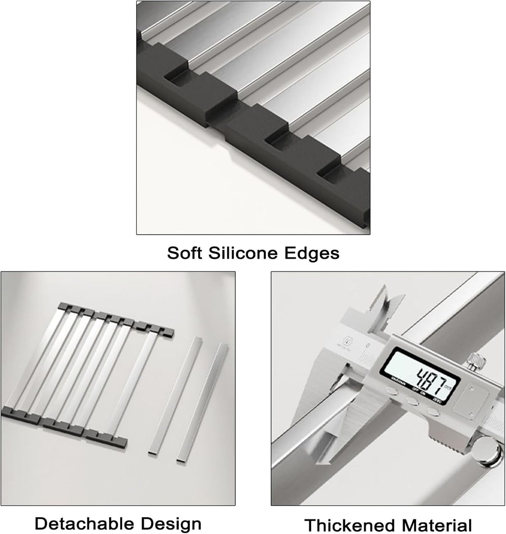 Foldable Dish Drying Rack for Kitchen Sink, Over The Sink Dish Drying Rack, Counter Storage Rack, Stainless Steel Drainer