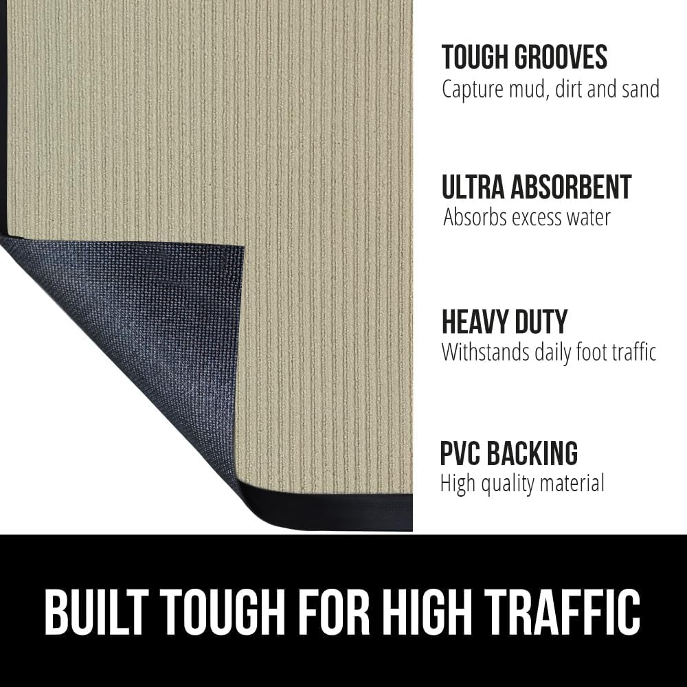 GORILLA GRIP Traffic Guard Door Mat, 2 Pack, Heavy Duty Waterproof Doormat, Commercial Office Space Welcome Mats, Stain and Fade Resistant, Low Profile, Strong Rubber Backing, 29x17, Beige