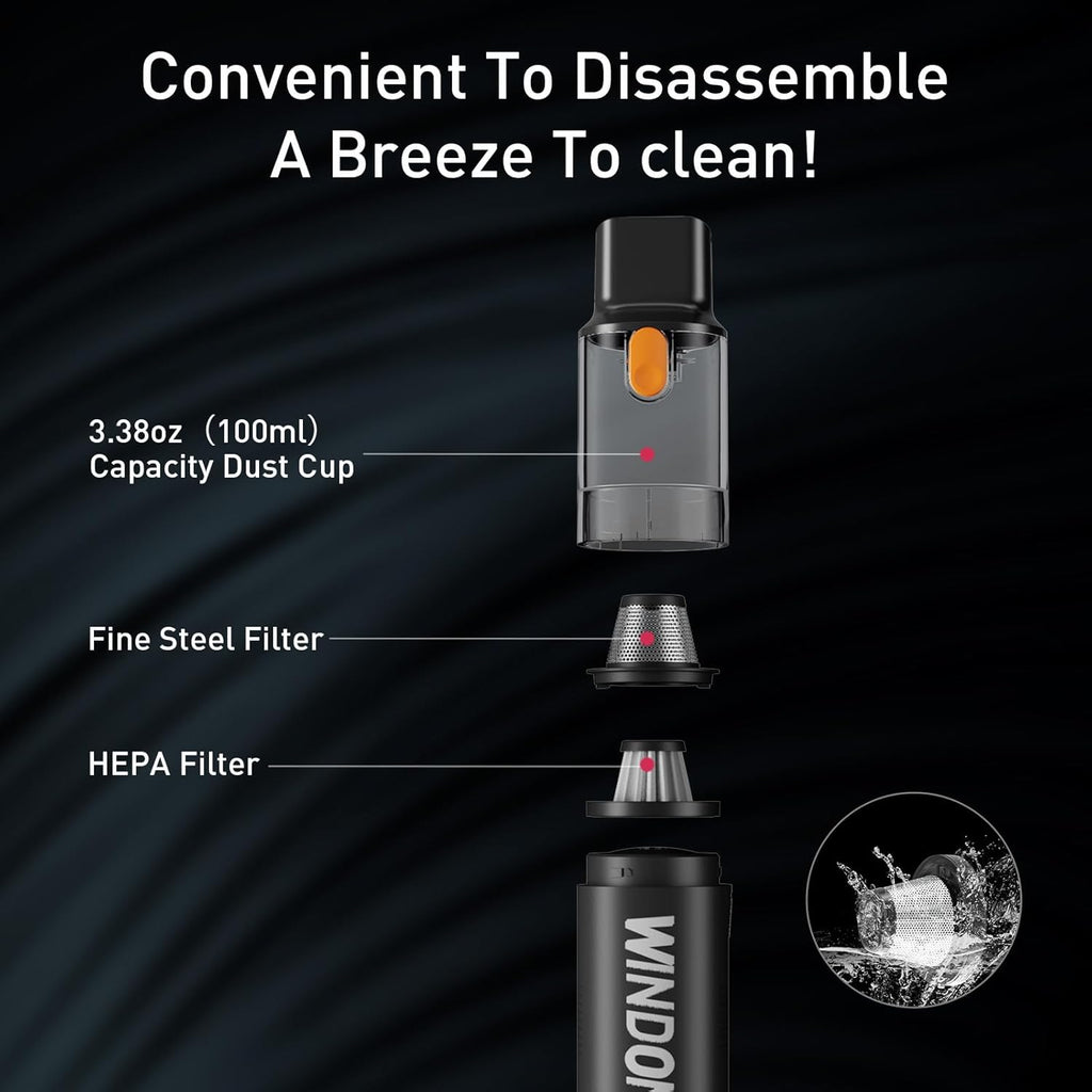 Windone Car Vacuum, 12000Pa 2-in-1 Cleaner & Tire Inflator 150PSI, 60W Brushless Motor, Cordless Handheld Vacuum & Air Pump with Pressure Gauge, LED Light, Multi-Nozzles for Car, Home, Office