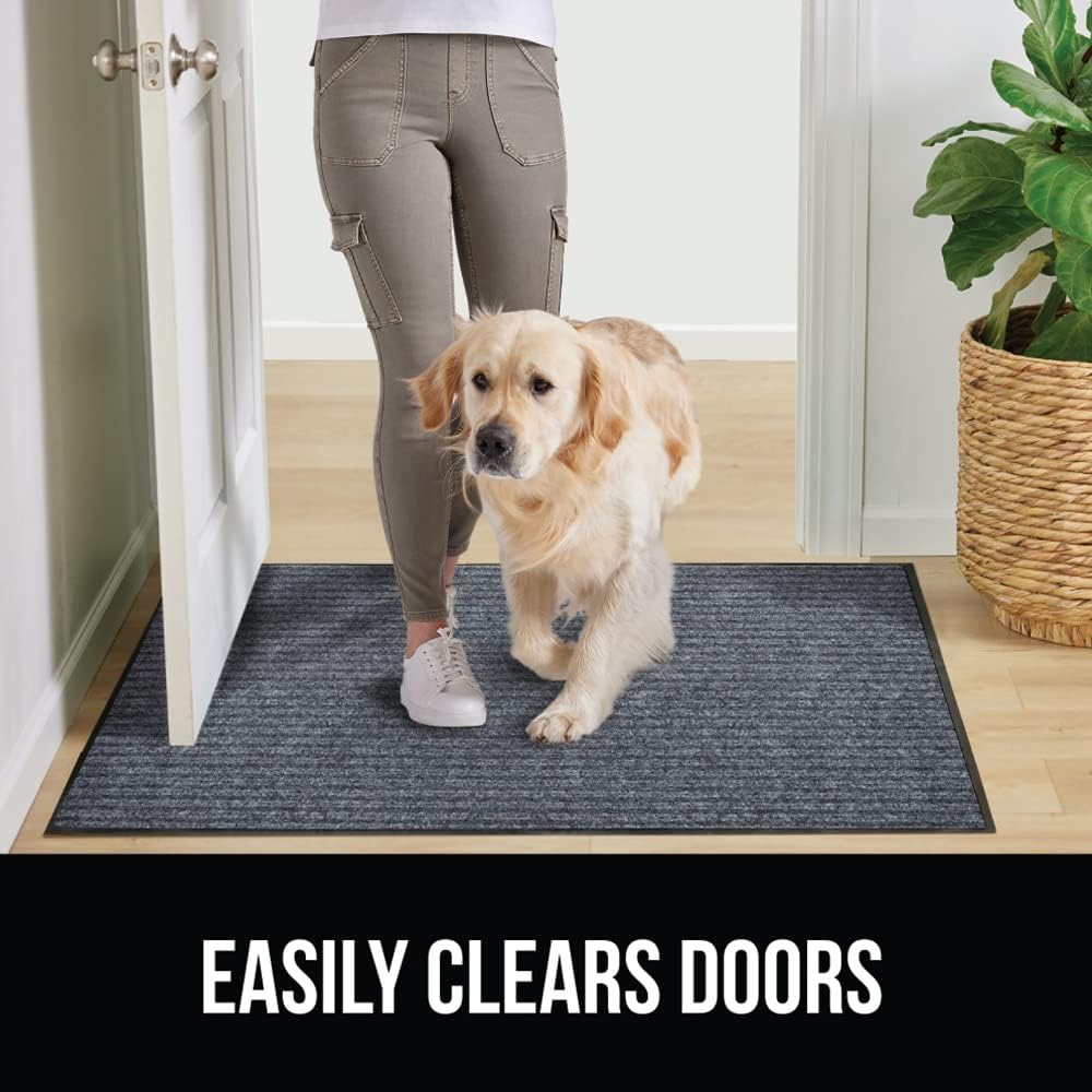 GORILLA GRIP Traffic Guard Door Mat, 59x24, Heavy Duty Welcome Mats, Commercial Office Space Doormat, Waterproof, Fade Resistant, Strong Rubber Backing, Low Profile, Shoe and Boot Scraper, Gray