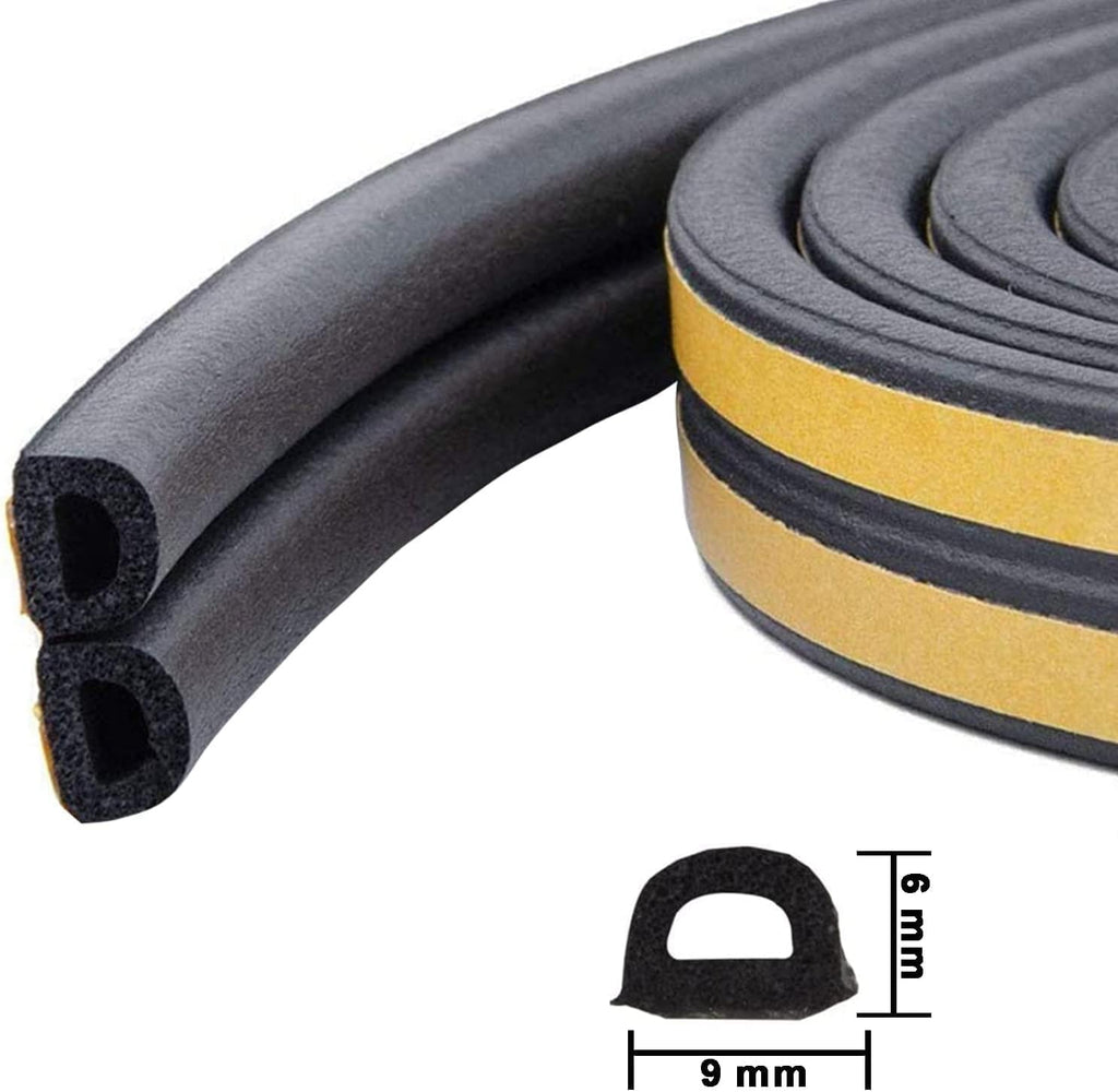 Weather Stripping Seal Strip Tape, Doors Windows Frame Self Adhesive D Type Foam Sealing Tape, 65.6Ft Rubber Soundproof Insulation Cell Foam Stripping, Black