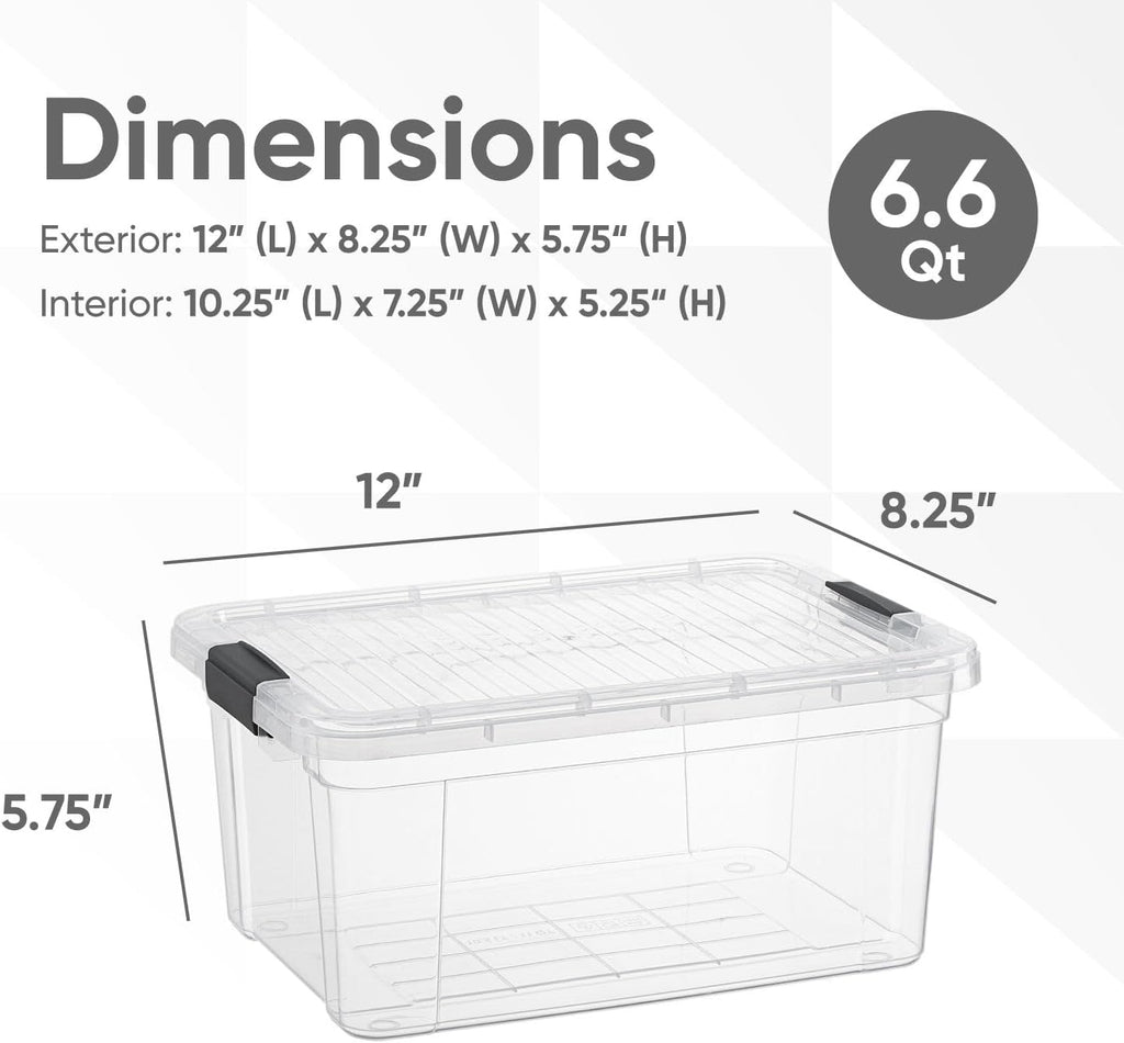 Superio Storage Bins with Lids- 2 Pack, 6.6 Qt Clear Boxes for Organizing, Stackable Plastic Containers- BPA Free, Non-Toxic, Odor Free, Organizer for Home, Office, Dorm