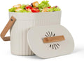 Odorless Counter Top Compost Bucket with Lid - Yatmung Small Kitchen Compost Bin Countertop - Narrow Sustainable Bamboo Composting Pail - Indoor Composter - Slim Food Waste Bin for Kitchen - Cream -