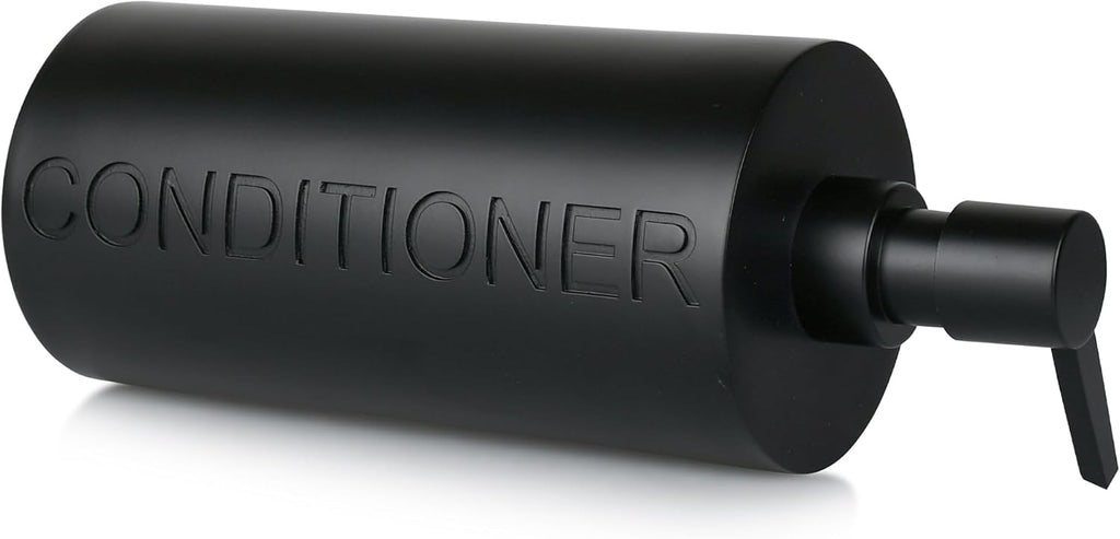 Matte Black Conditioner Dispenser Luxurious Refillable Pump Bottle with Black Resin Pump and Embossed Text, Durable Design for Bathroom and Shower