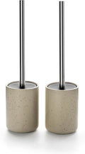 Ceramic Toilet Brush & Holder Set - Freestanding Deep-Cleaning Toilet Bowl Cleaner Brush, Stainless Steel Handle, Small & Sturdy for Storage, Easy to Clean, Non-Scratching