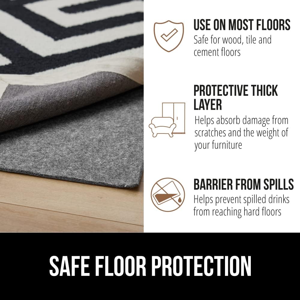 GORILLA GRIP Felt and Natural Rubber Stay in Place Slip Resistant Rug Pad, 1/4in Thick, 2x3 FT Protective Padding Under Area Rugs, Cushioned Gripper Pads, Carpet Runners, Hardwood Floors Protection