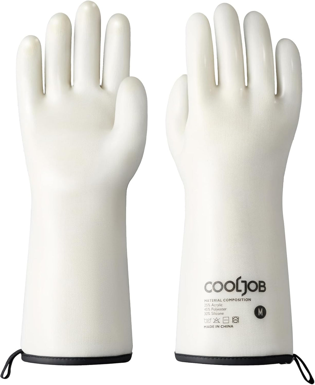 COOLJOB Heat Resistant Oven Gloves, Waterproof Liquid Silicone BBQ Grilling Gloves for Barbecue, Kitchen Cleaning, Baking, Food Contact, White, Medium