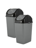 Superio Small 2.5 Gallon Plastic Trash Can with Swing Top Lid, Compact Slim Waste Bin for Under Desk, Office, Bedroom, Bathroom, Dorm Room, 10 Qt. Portable Garbage Can (Grey/Black, 2 Pack)