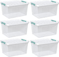 Zopnny 6-Pack 35 Quart Plastic Latch Storage Box with Lid, Stackable Latching Storage Bin, Clear