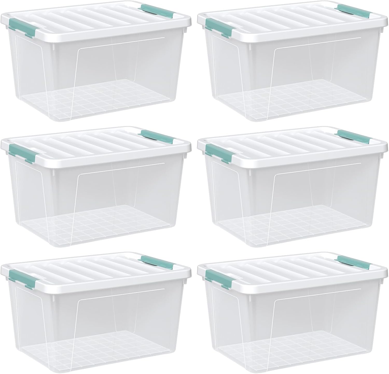 Zopnny 6-Pack 35 Quart Plastic Latch Storage Box with Lid, Stackable Latching Storage Bin, Clear