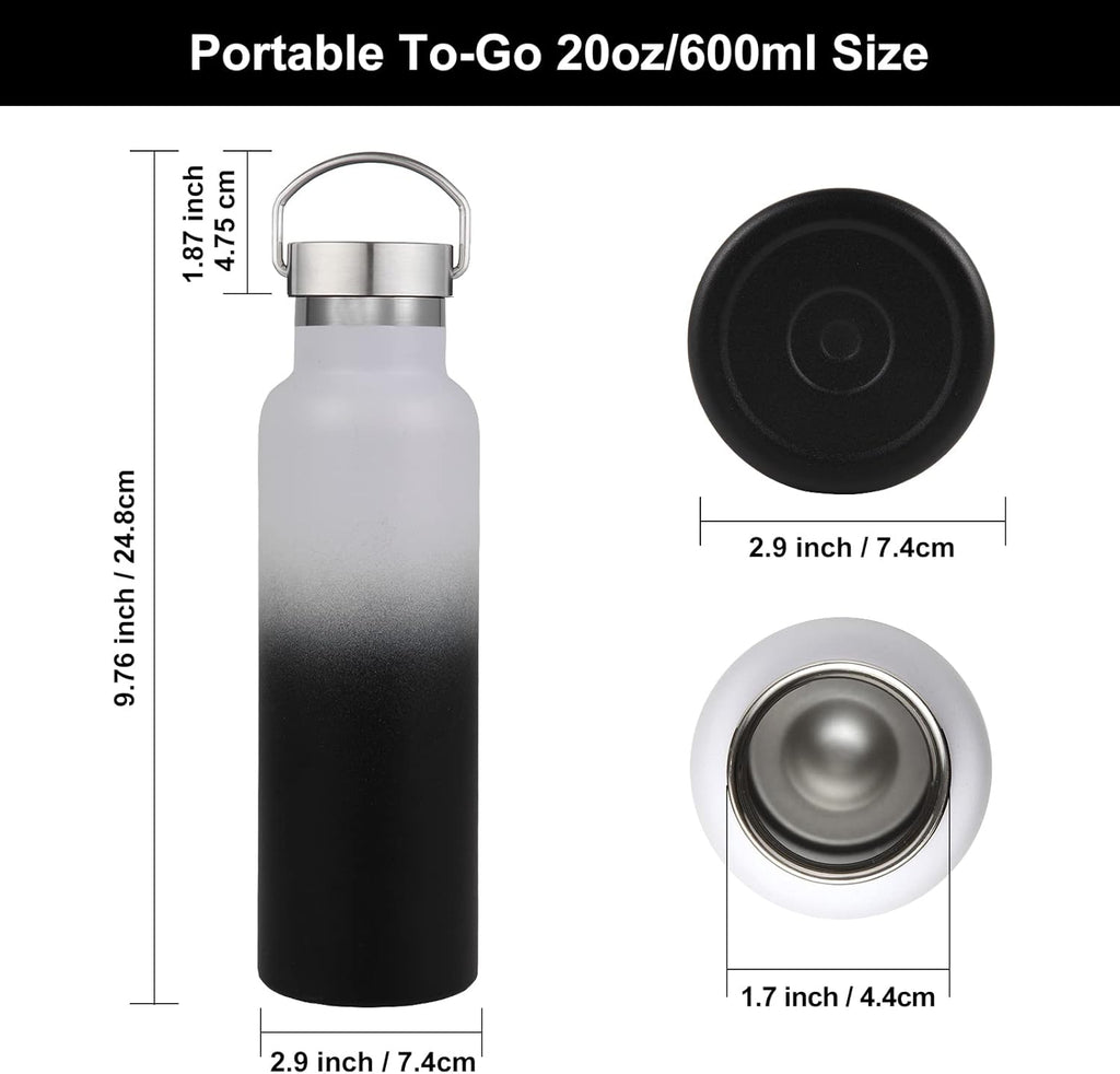 Neihepal Gradient Stainless Steel Water Bottles,20 Ounce Vacuum Insulated Double Wall Travel Bottle with Leak Proof Lid of Handle,Metal Reusable Standard Mouth Flask Thermoses for School,Hikers,Gift