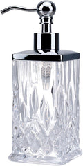 10Oz Clear Glass Soap Dispenser,Handcrafted Lead-Free Glass,Hand Sanitizer Dispenser with Silver Pump for Kitchen and Bathroom,Elegant Bathroom Decor(Square)