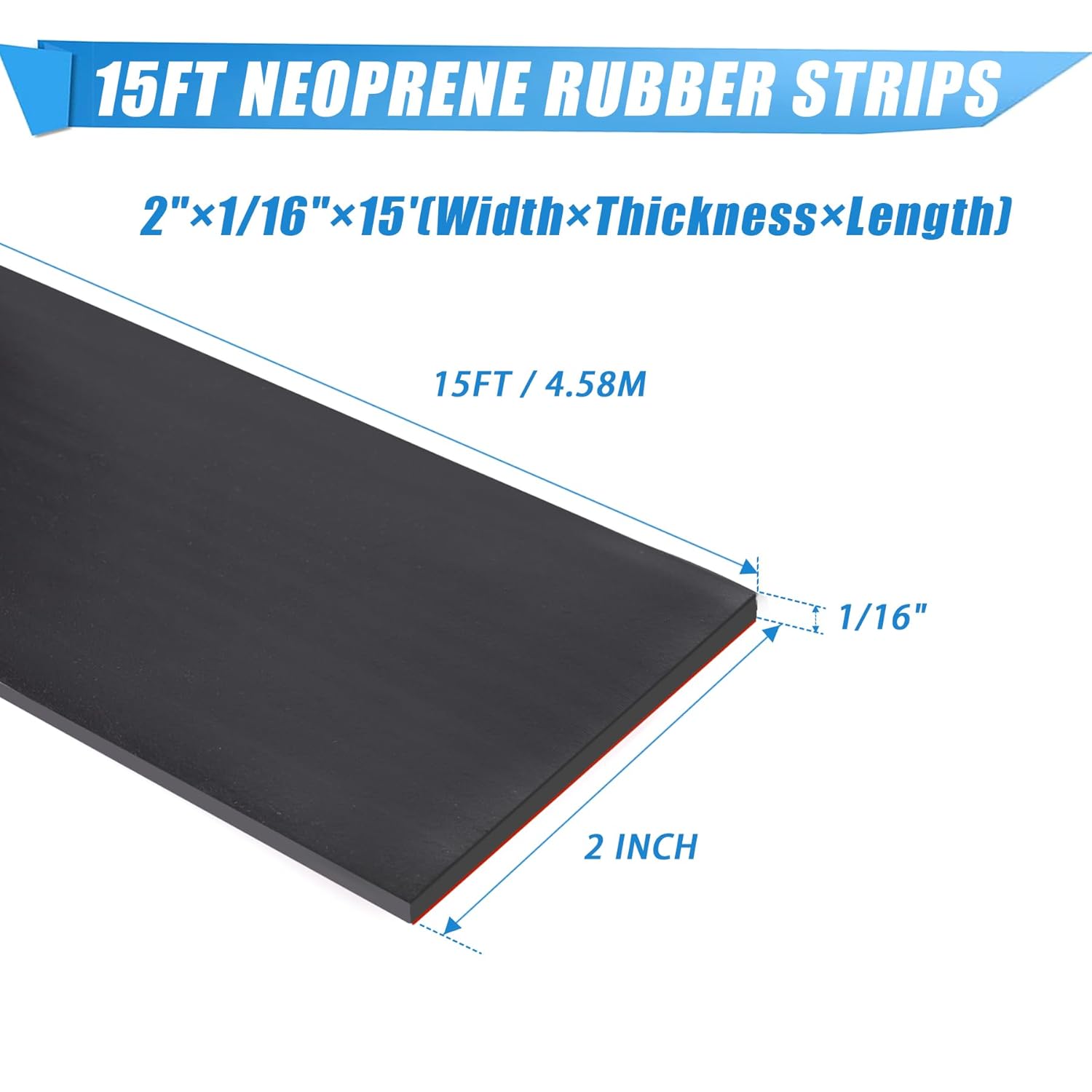 Neoprene Rubber Strips Self Adhesive Sheets, Rolls & Strips with Adhesive Backing Rubber Pads Self Stick Seal Gasket Sticky Back for Matting Padding - 2" Wide x 1/16" Thick x 15' Long