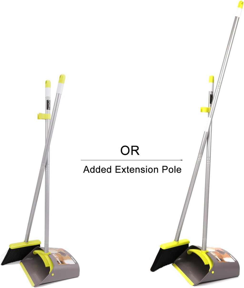 TreeLen Broom and Dustpan Set, TreeLen Broom with Dust Pan with Long Handle Combo Set for Office and Home Standing Upright Sweep Use with Lobby