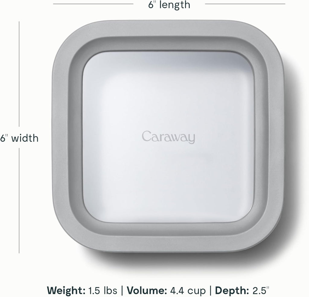 Caraway 6pc Glass Food Storage Set – 4.4 Cup Food Containers (6) - Ceramic Coated - Non Toxic, Non Stick with Lids - Microwave Safe - Gray