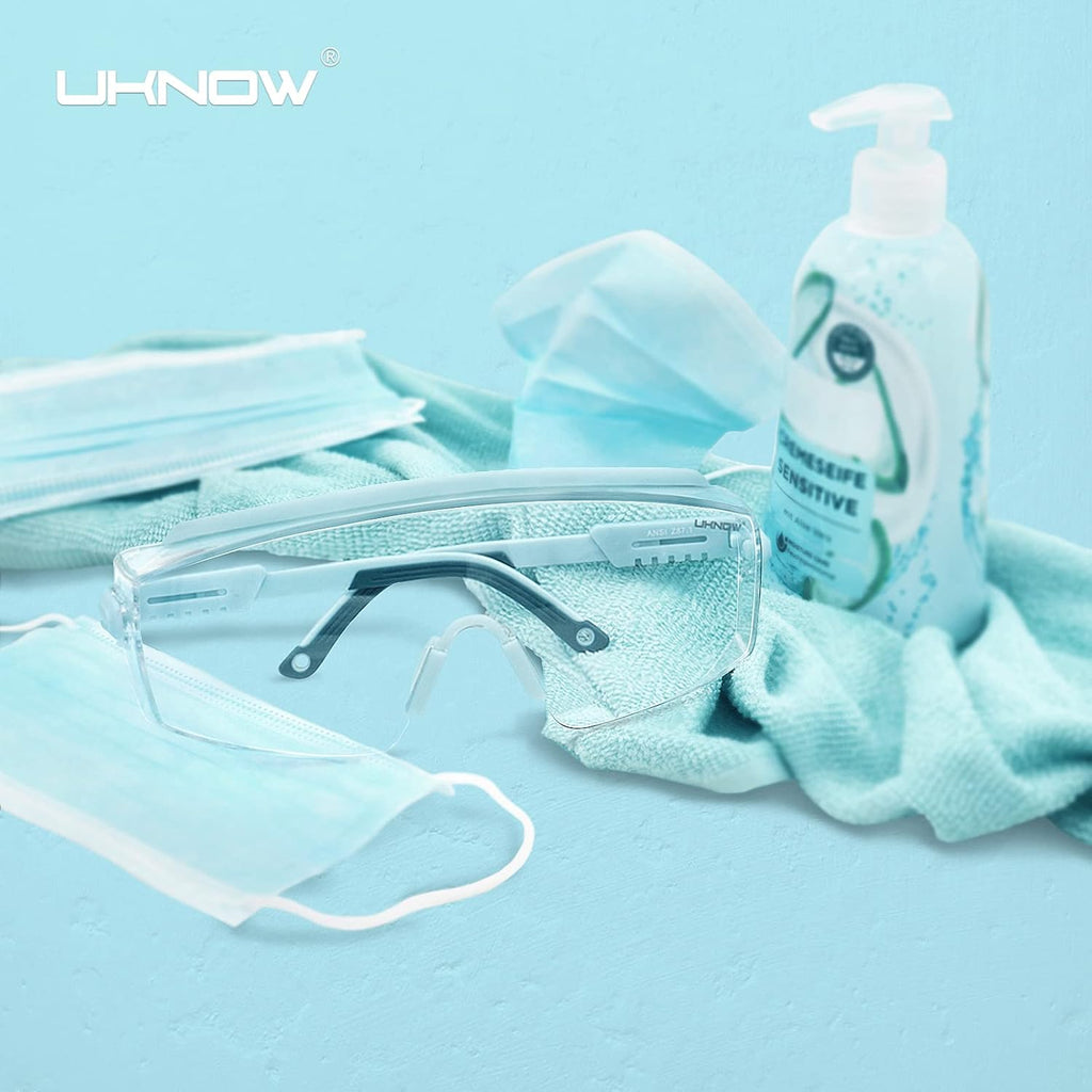 UKNOW Safety Goggles Over Glasses, Safety Glasses Anti Fog Wraparound Eye Protection, Protective Eyewear ANSI Z87.1