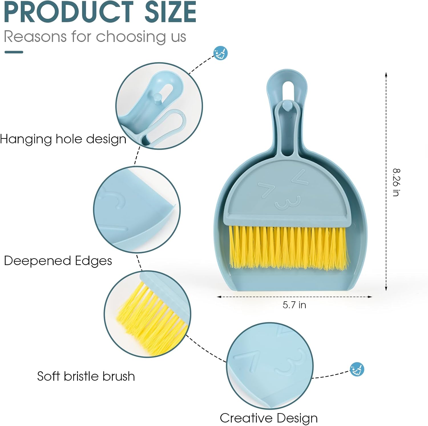 Small Broom and Dustpan Set,mini Compact Portable, for Home, Sofas, Kitchen countertops, Storage Shelves, Office desks, bathrooms, and pet Areas (Blue)