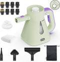 Steam Cleaner Handheld: 1200W Fast 10-Sec Heat-Up-750mL (25oz) Tank-No Cooling-Refill Anytime-Lockable Steam Trigger-14-Piece Kit Hand Held Steamer for Home Car Grout Tile Cleaning Green
