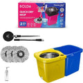 Thunder Mop Spin System - 2 Compact Stackable 6L Buckets, Microfiber Head, Stainless Steel Wringer, Antifungal Quick-Dry Cleaning, Soap Dispenser, 3 Free Refills (Yellow/Blue)